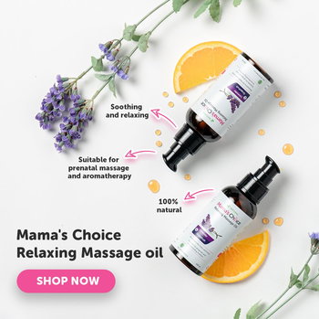 Mama's Choice Relaxing Massage Oil is a soothing and relaxing prenatal massage oil.