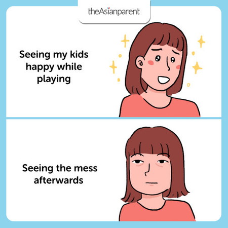 Seeing my kids happy while playing vs seeing the mess they made 🪀🧸