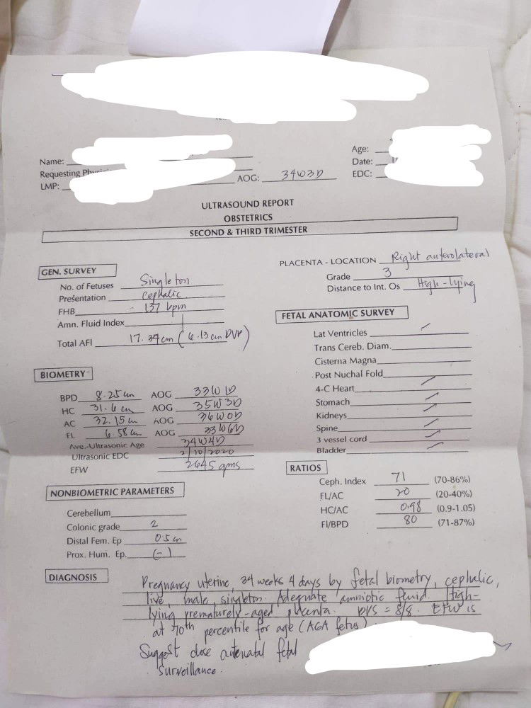 34 weeks grade 3 placenta