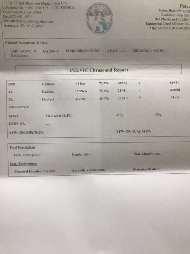 Pelvic ultrasound result