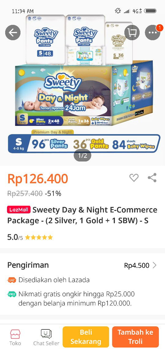 diapers sweety diskon 50% di lazada