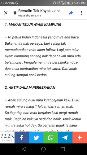 Panduan/Pemakanan Bagi Mudah Bersalin & Tiada Koyakan