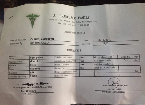 2nd urinalysis result