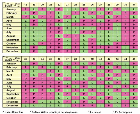 Jantina Baby ikut kalendar hamil cina