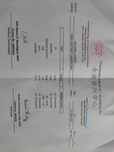 PT/PTPA/APTT, CBC AND URINALYSIS RESULTS