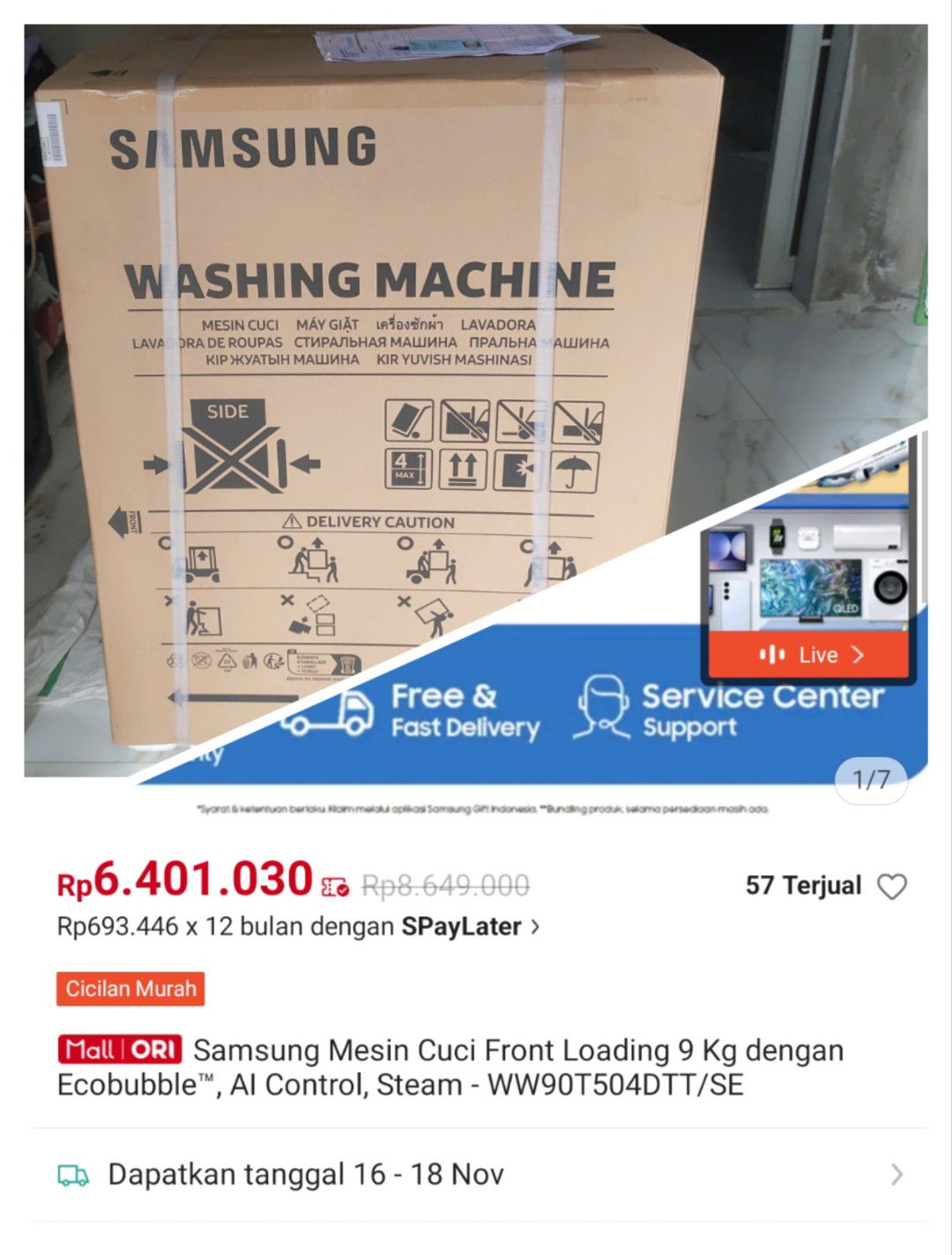 Ijin Share ya bun. Jual mesin cuci Samsung ww90t504dtt