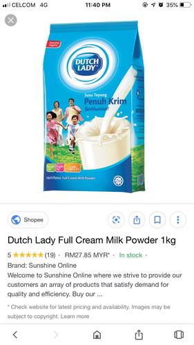 Susu tepung dutch lady full cream