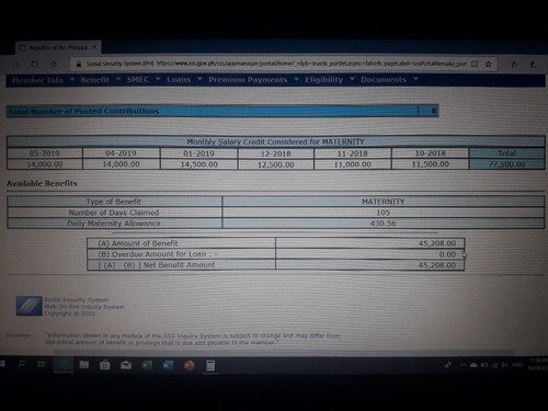 Computation of SSS Maternity Benefit