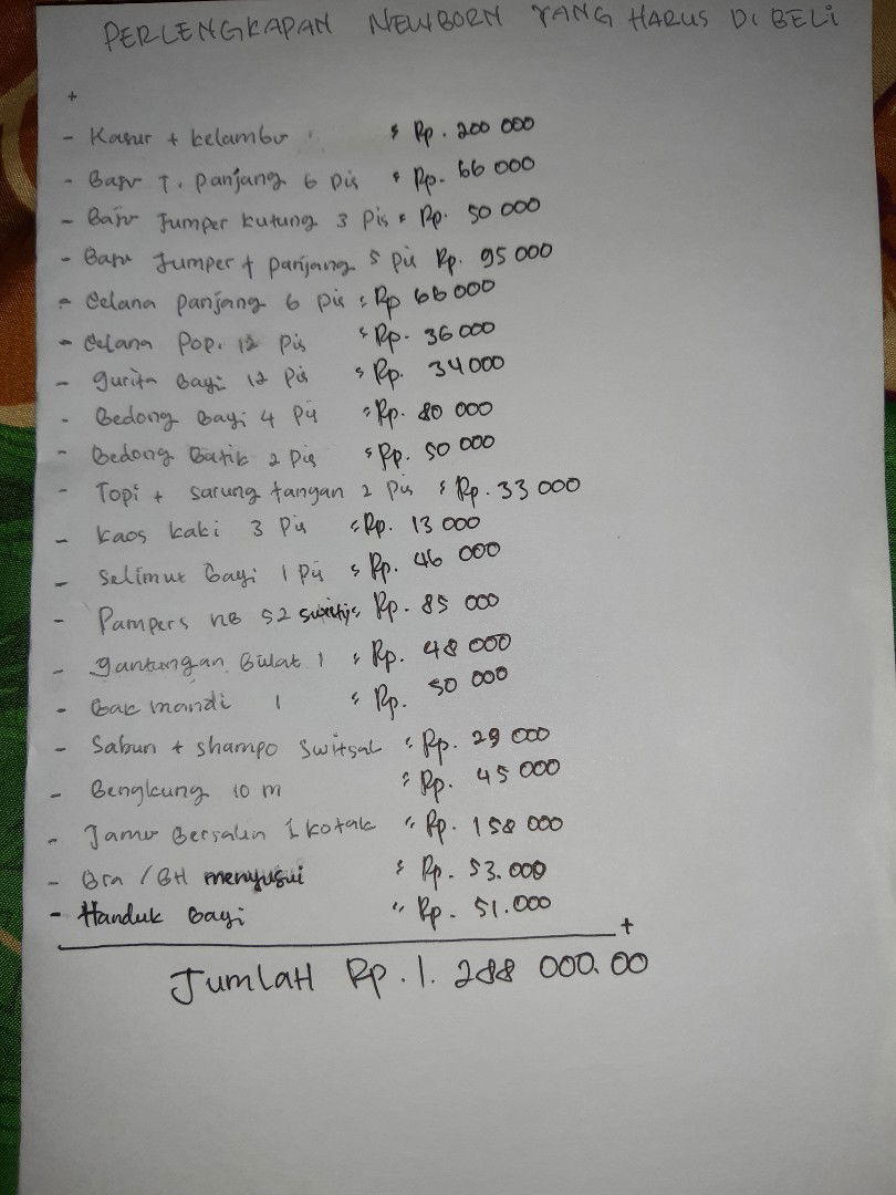 perlengkapan yg SUDAH di beli HPL APRIL 2020