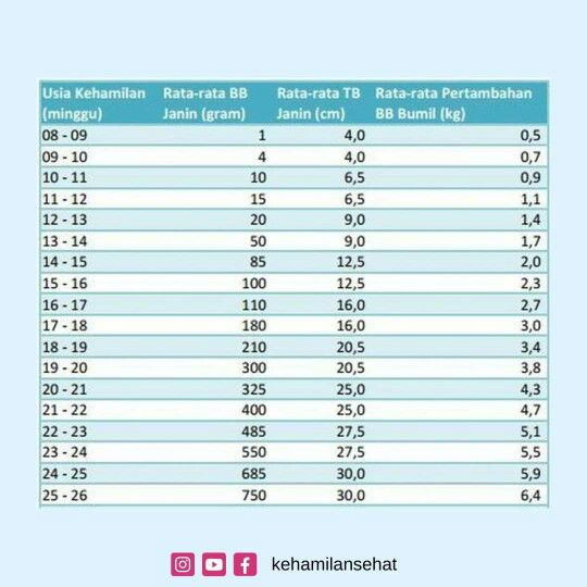 Bb Ideal Janin menurut Umur Kehamilan
