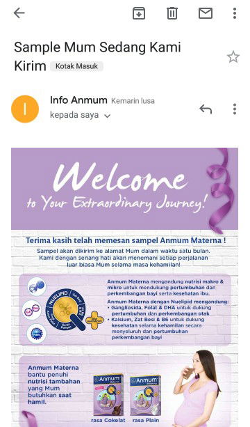 Alhamdulillah, Insyaalloh dapet sampel Anmum Materna ♥