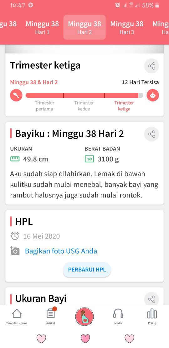 Kehamilan 38W2D, BB bayi 2,9kg