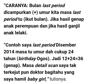 Kenalpasti jantina bayi ikut umur si ibu.