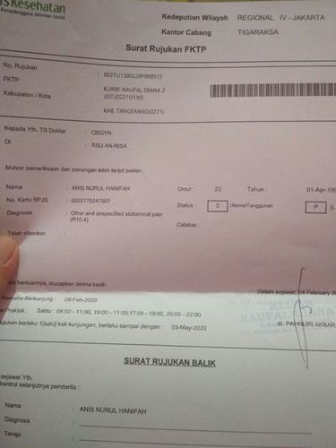 Akhirnya Di kasih rujukan RS