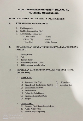 Keperluan Bersalin PPUM