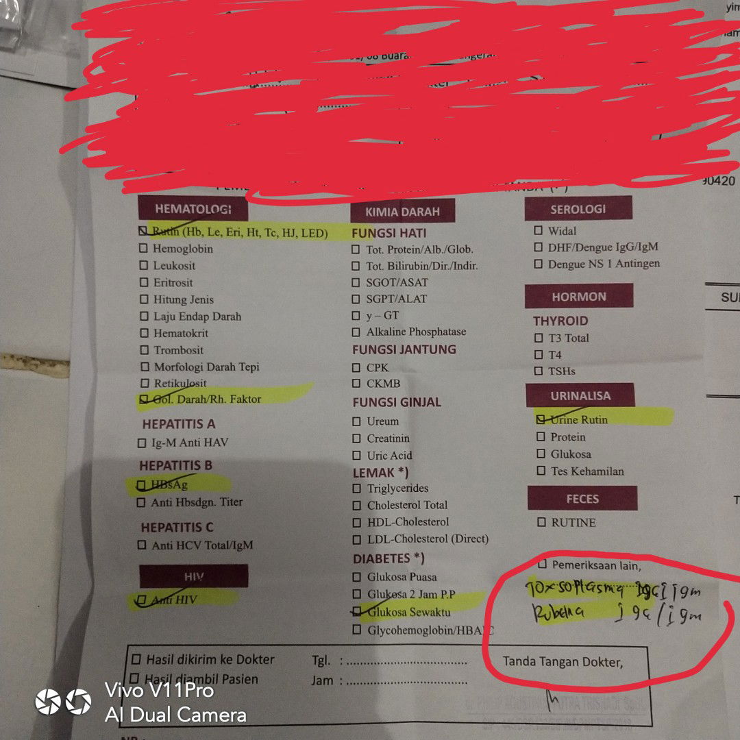 yg hrs di cek lab TM 1