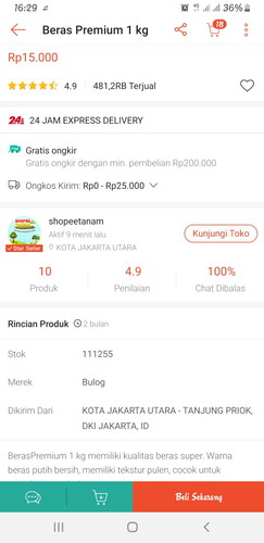 (gratis) alamat free ongkir shopee tanam beras 1kg