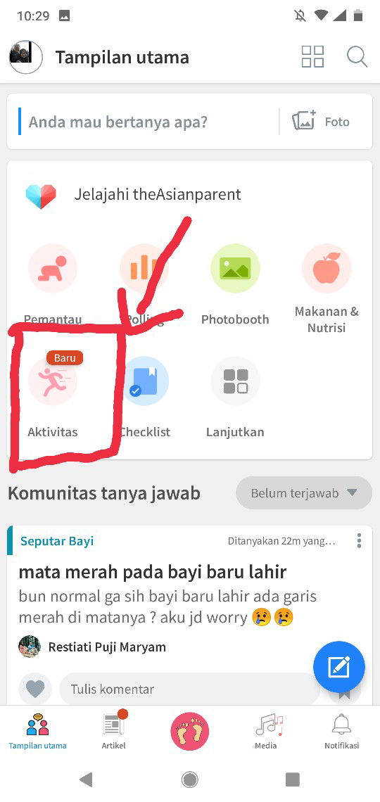 Fitur Aktifitas utk Jawaban dari Pertanyaan Standar Hamil, Melahirkan, Menyusui