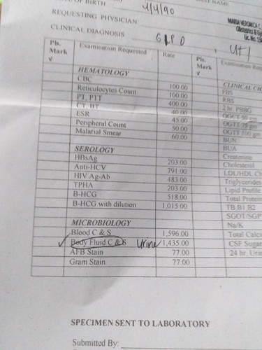 body fluid C and S