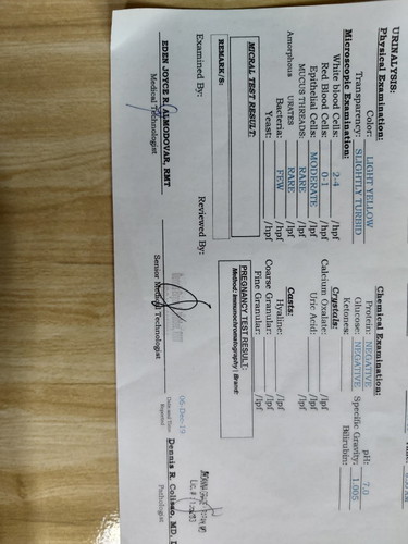 Result of Urinalysis