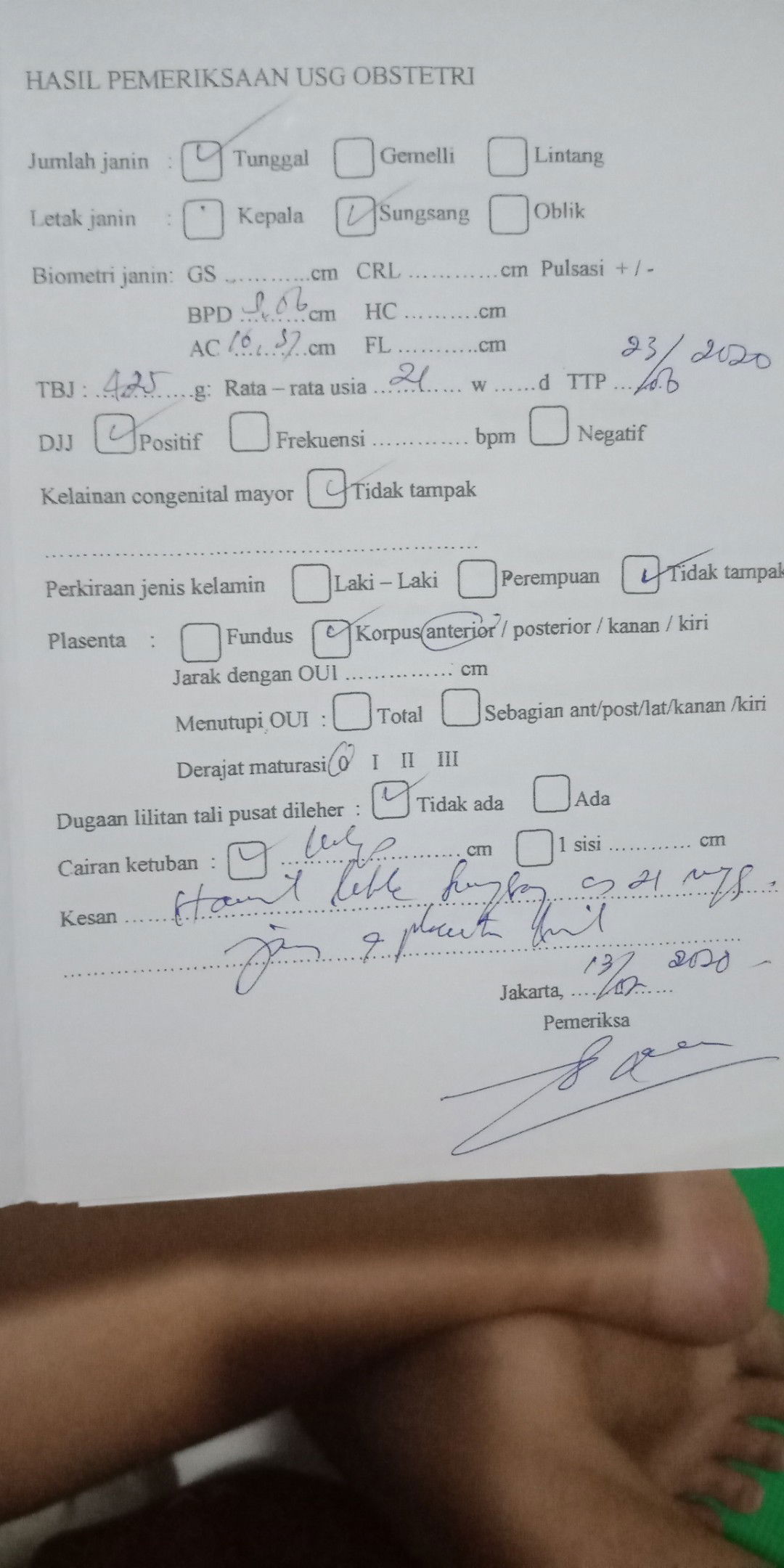 hamil 21 week plasenta korpus anterior