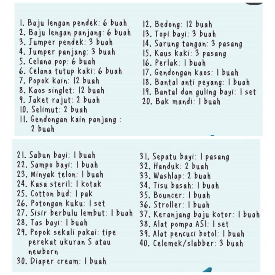 Perlengkapan baby baru lahir