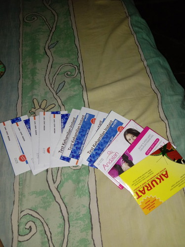 sampe 13 tes tespek,cek bidan udah msuk 8minggu wktu itu, rasanya bhagia, mkny cek terus tkut berubah hasil wktu itu hhe,, suami ampe liat nya heran, ktnya, dh abis brp tu, ktnya bisa d oseng,, hhe