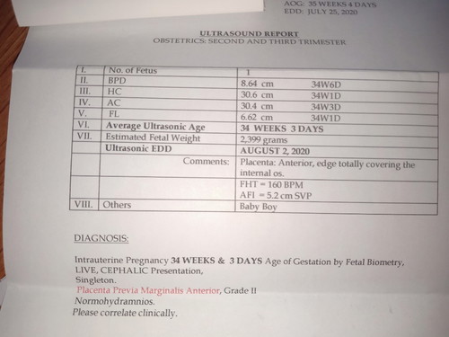 Placenta Previa Marginalis Anterior