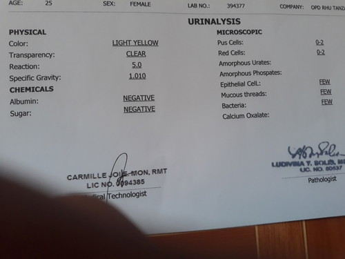 urinalysis result
