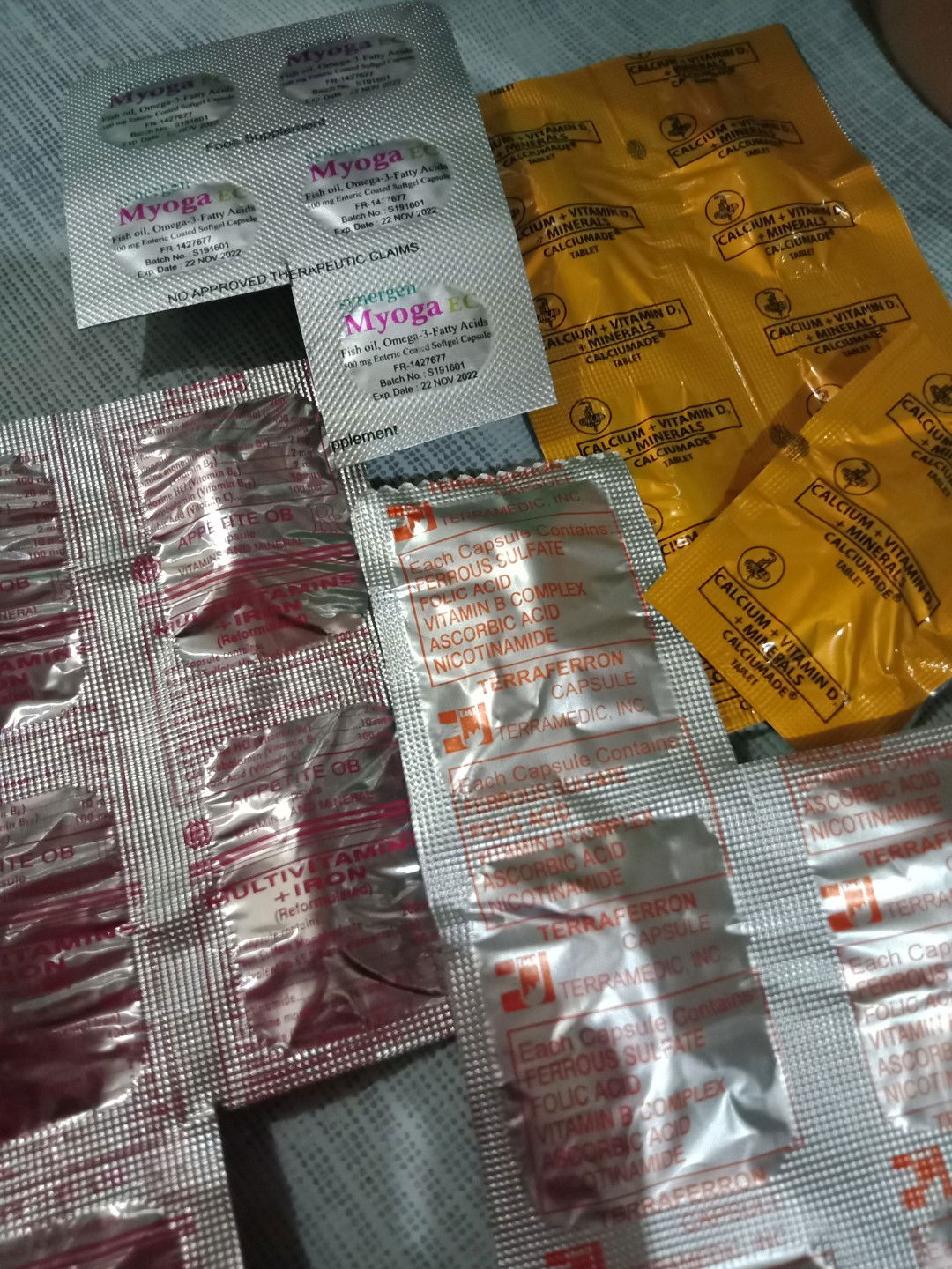 Vitamins MYOGA EC
APPETITE OB
TERRAFERRON
CALCIUMADE