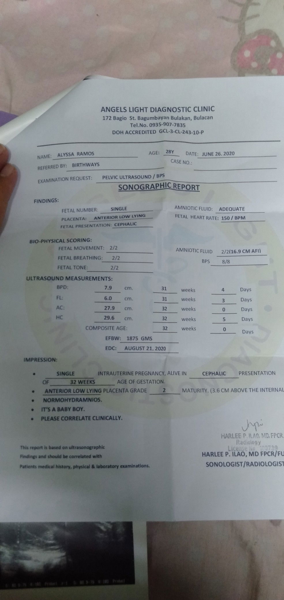 Anterior Low Lying Placenta in 32weeks