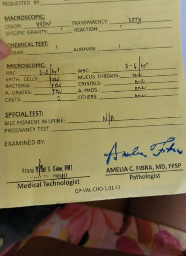 BLOOD AND URINE TEST RESULTS