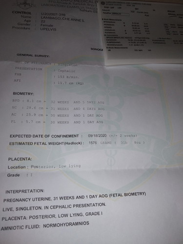 31weeks according sa pelvic ultrasound ko.