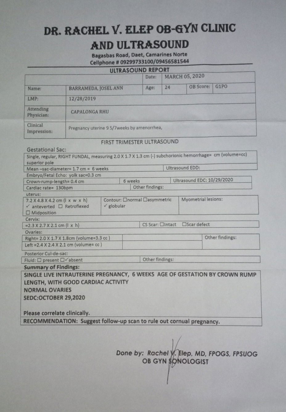 Right Corner Cornual Pregnacy 6 weeks as per TVS result