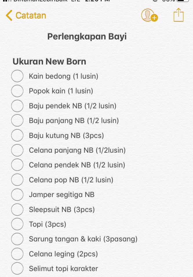 List perlengkapan bayi