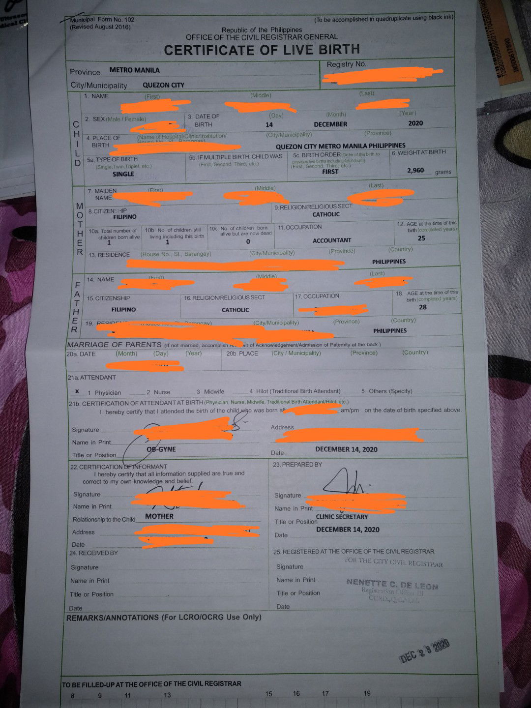 SSS Matben CTC birth certificate