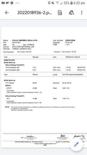 APAS work up result