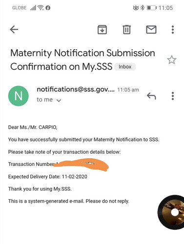 SSS MATERNITY NOTIFICATION