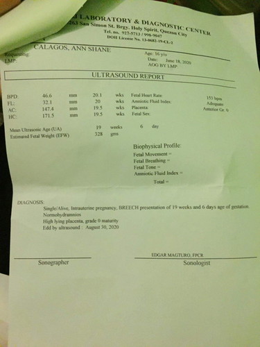 ultrasound result  20 weeks 4days,