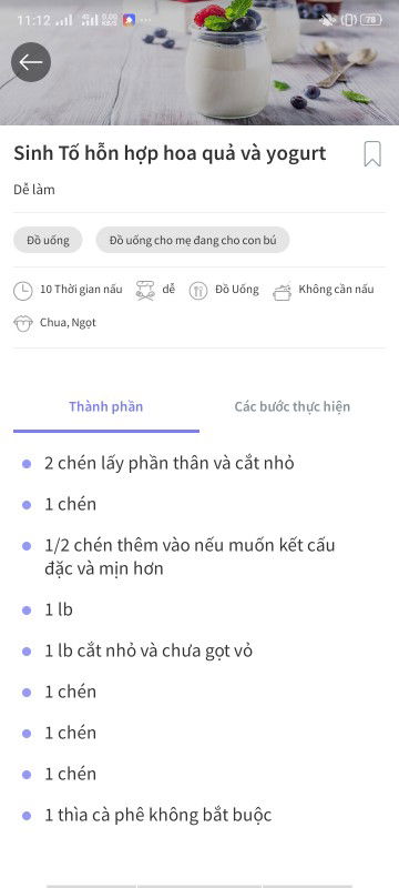 Công thức nấu ăn trong app