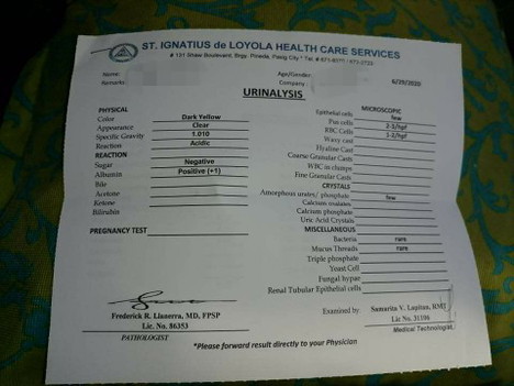 urinalysis test result