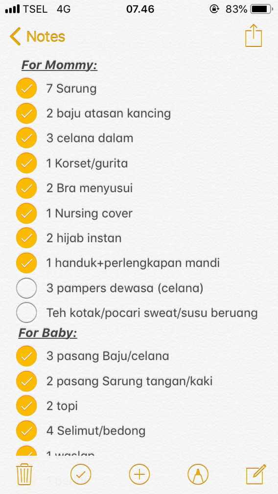 Persiapan persalinan HPL 9 okt.