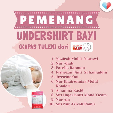 PEMENANG UNDERSHIRT BAYI SUZURAN BABY!