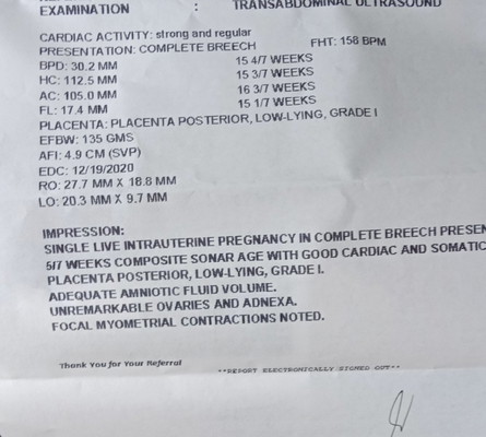 Placenta posterior ,low lying Grade 1