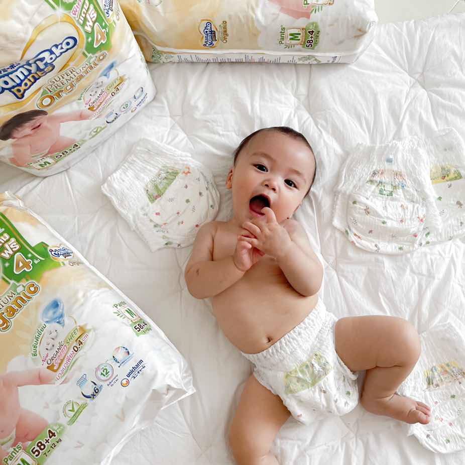 น้องอารมณ์ดี ยิ้มหวาน สบายตัวเลยครับ MamyPoko Pants Super Premium Organic ชื่อก็บอกเลยว่าออร์แกนิค🌱