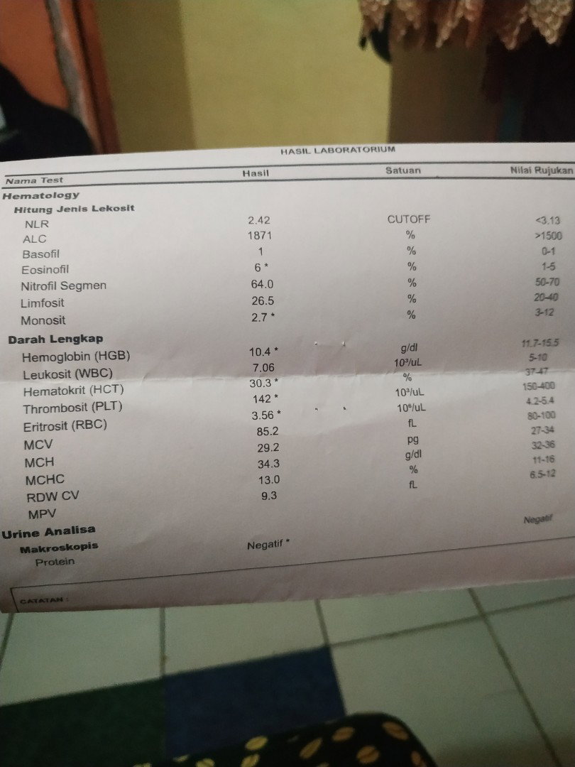 Hasil tes lab