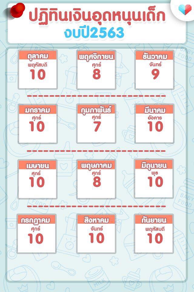 ปฏิทินจ่ายเงินอุดหนุนเพื่อเด็กแรกเกิด