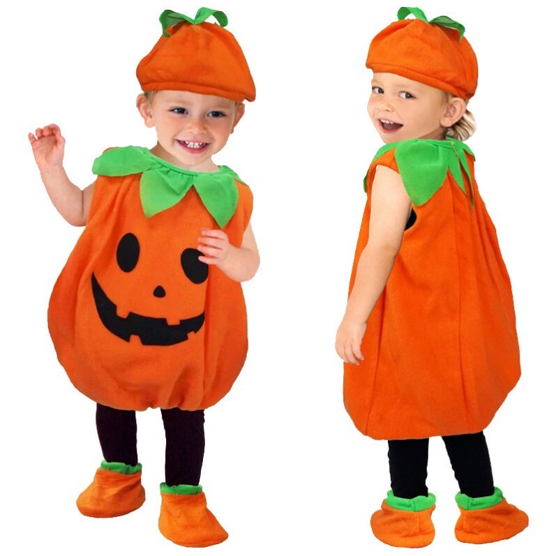 Costume Bébé Citrouille Halloween - Haut Capuche + Pantalon Rayé, 0-24 Mois, Unisexe, Velours Doux