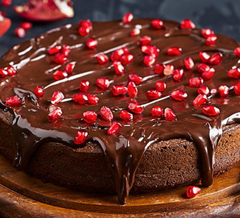 Squidgy chocolate & pomegranate torte