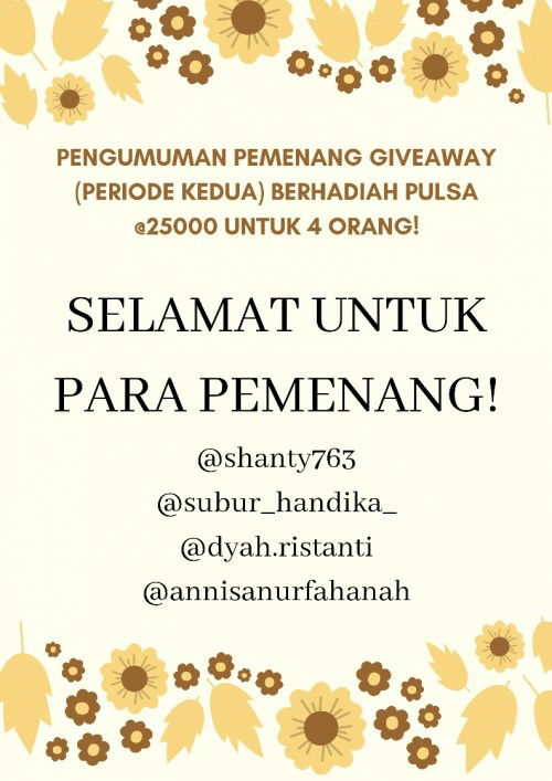 Pengumuman Pemenang Giveaway Periode Kedua
